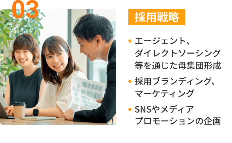03採用戦略:エージェント、ダイレクトソーシング等を通じた母集団形成, 採用ブランディング、マーケティング, SNSやメディアプロモーションの企画